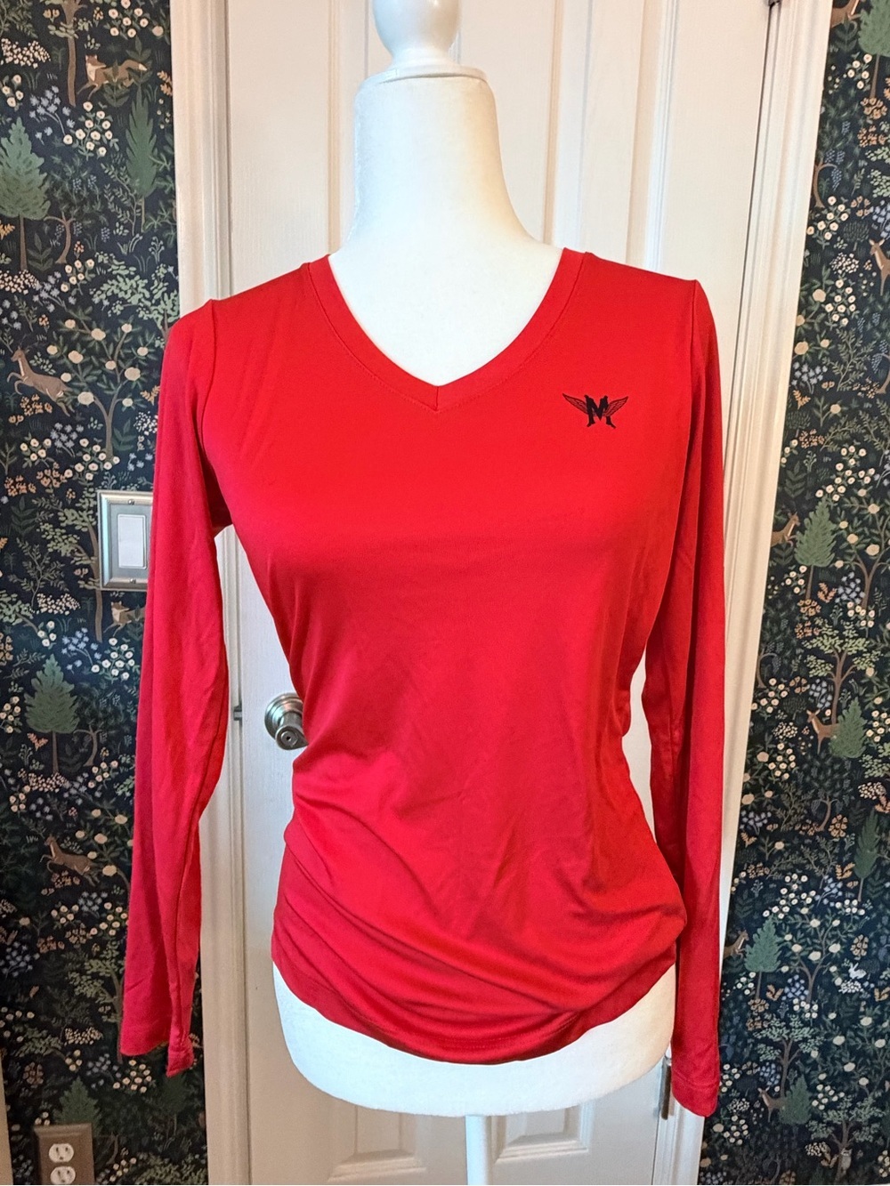 Sport-Tek Multnomah Athletic ClubWomen's V-Neck Long Sleeve Top in Red with Logo
